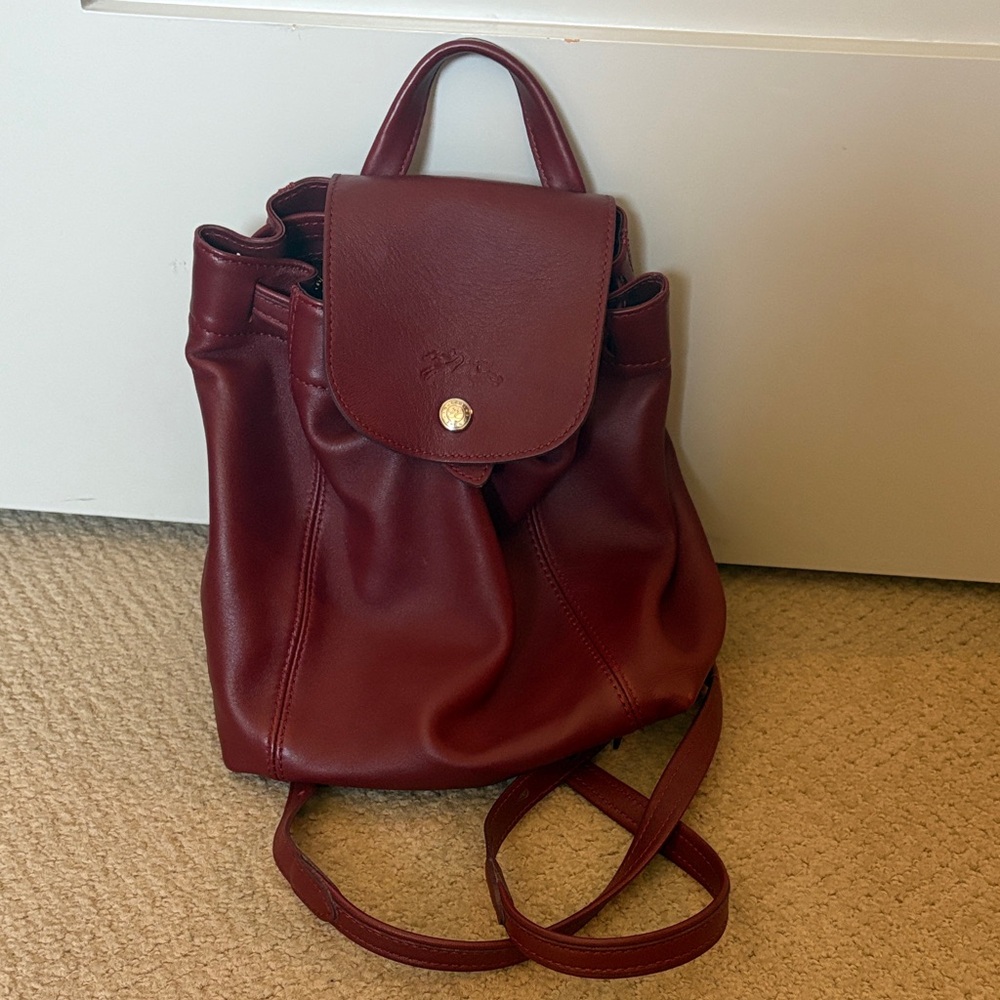 Longchamp Le Pliage Cuir XS Burgundy Leather Backpack